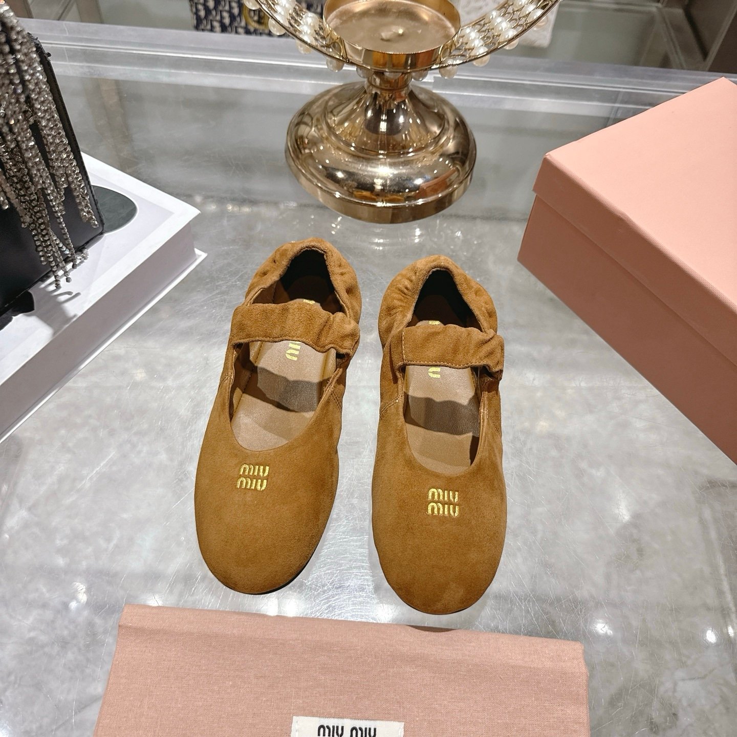 Miu Miu Suede Ballerinas in Brown