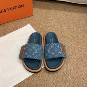 Louis Vuitton Slide Sandals in Blue Denim