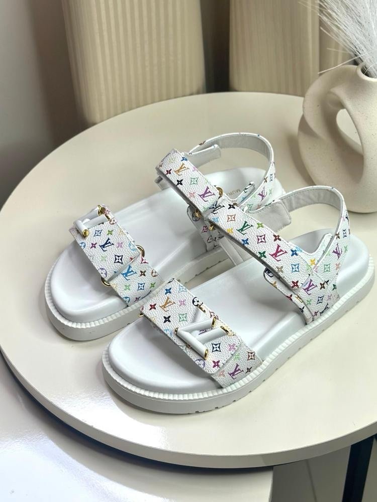 Louis Vuitton Sandals in White Multicolor Monogram