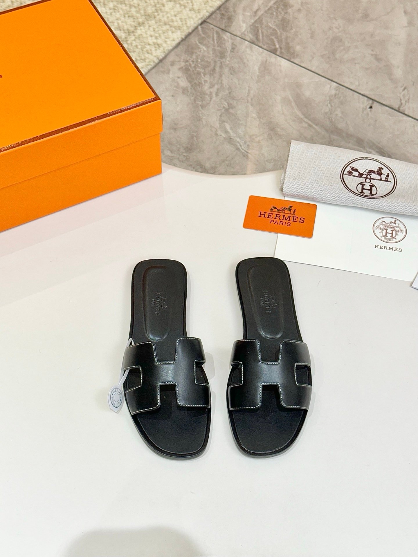 Hermes Oran Sandals in Black