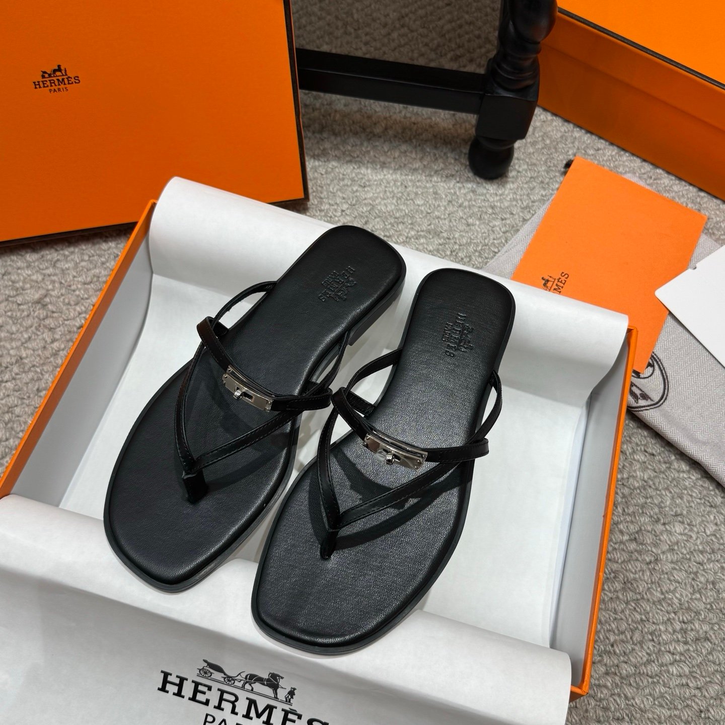 Hermes Miss Sandals in Black