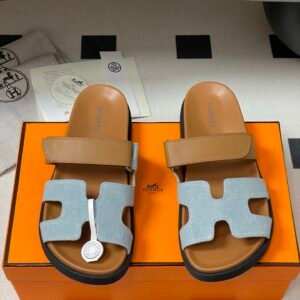 Hermes Chypre Sandals in Blue Brown
