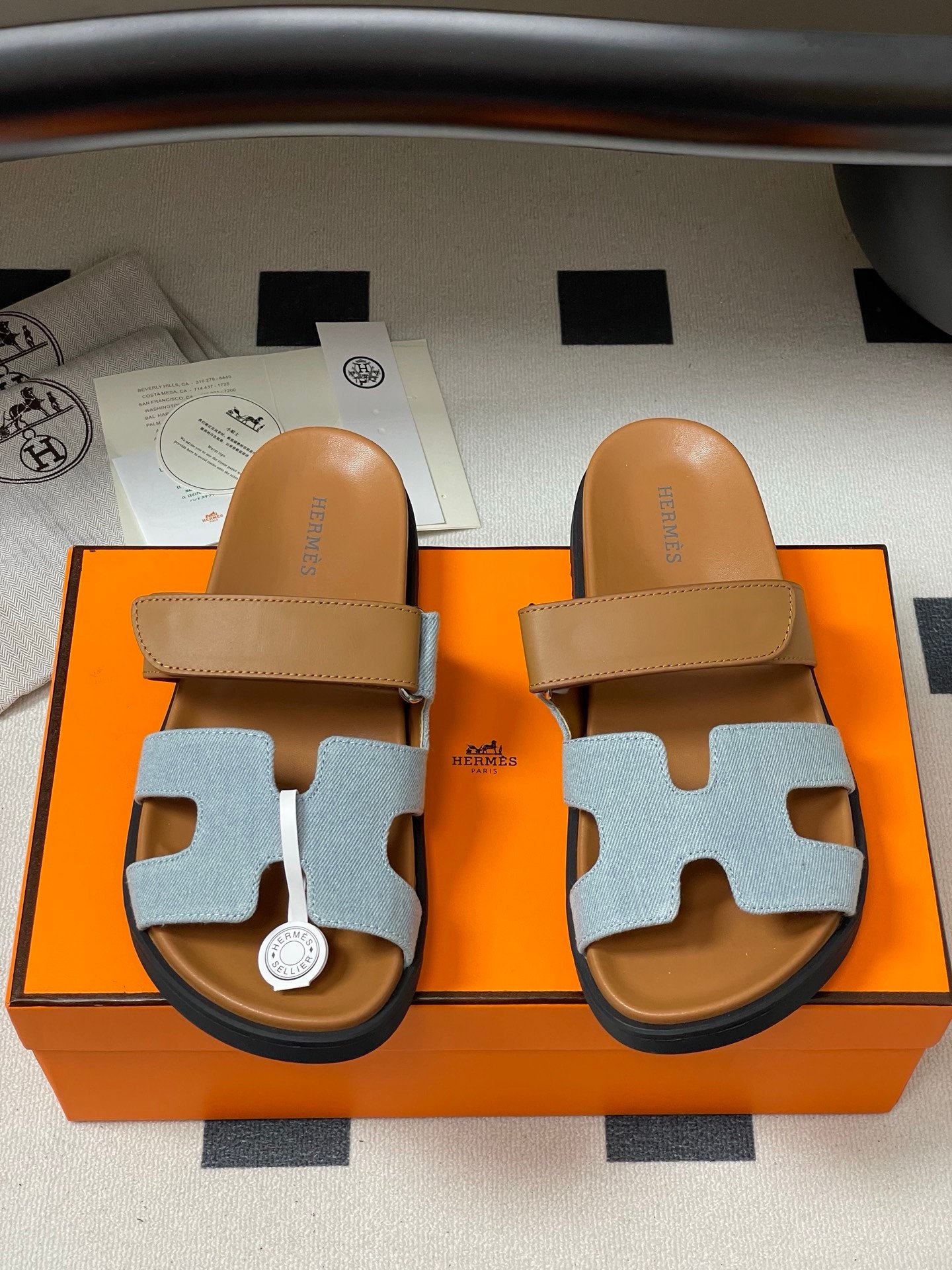 Hermes Chypre Sandals in Blue Brown