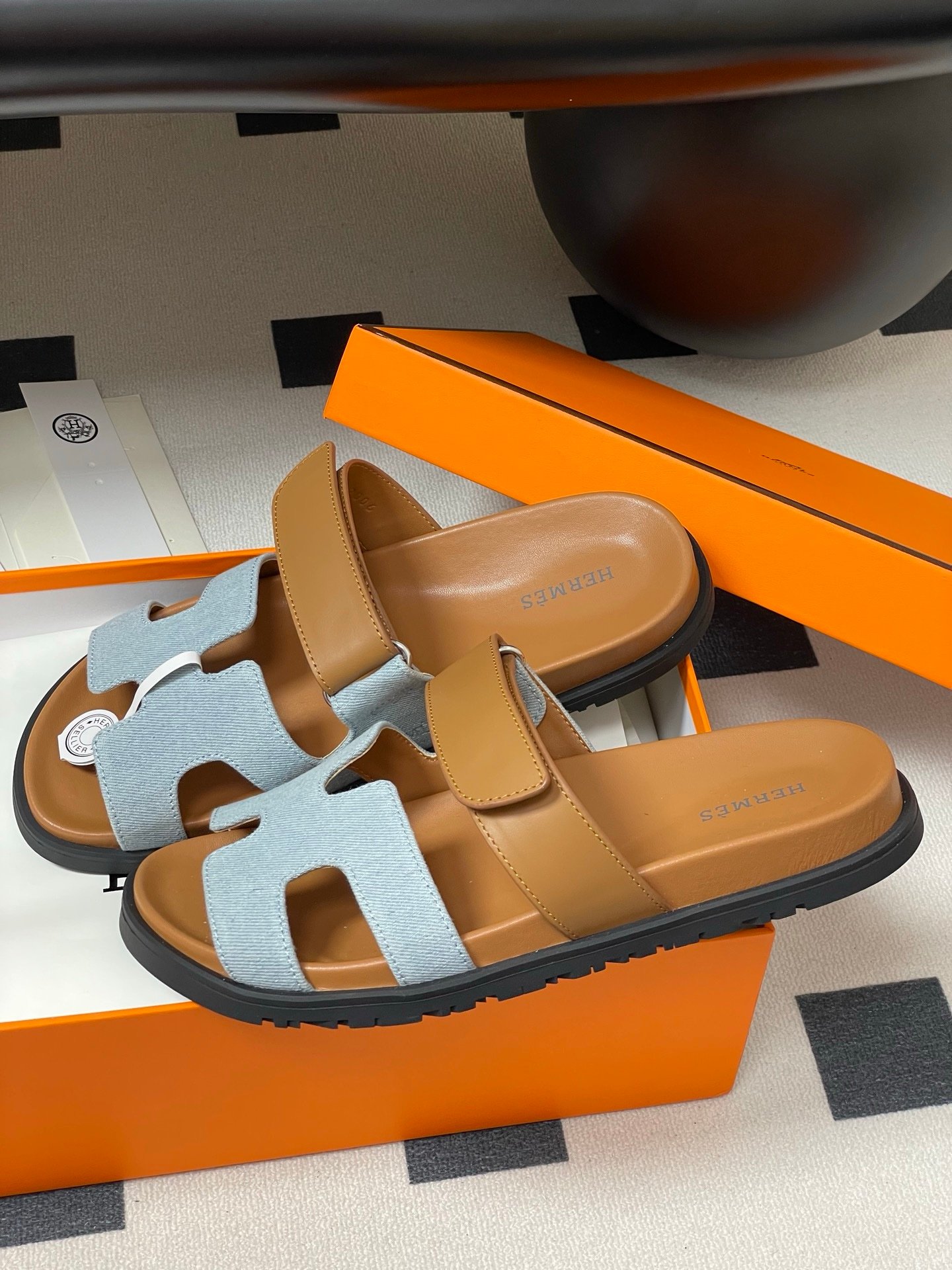 Hermes Chypre Sandals in Blue Brown - Afbeelding 4