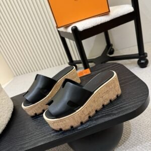 Hermes Platform Sandals in Black