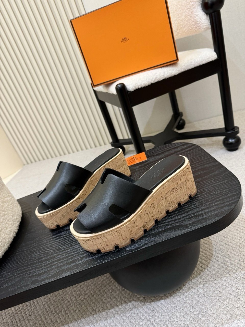 Hermes Platform Sandals in Black