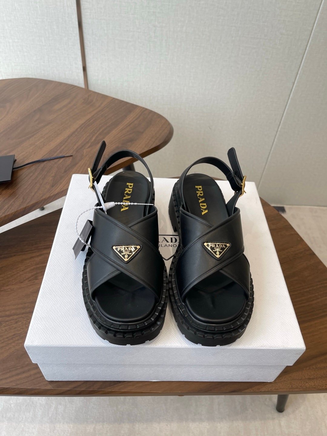 Prada Sandals in Black Gold