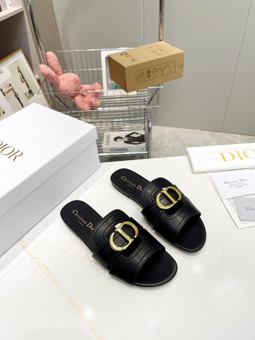 Dior Flat Slide Sandals in Black Gold - Afbeelding 3