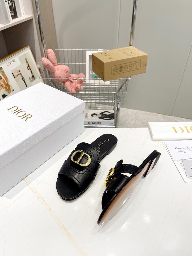 Dior Flat Slide Sandals in Black Gold - Afbeelding 4