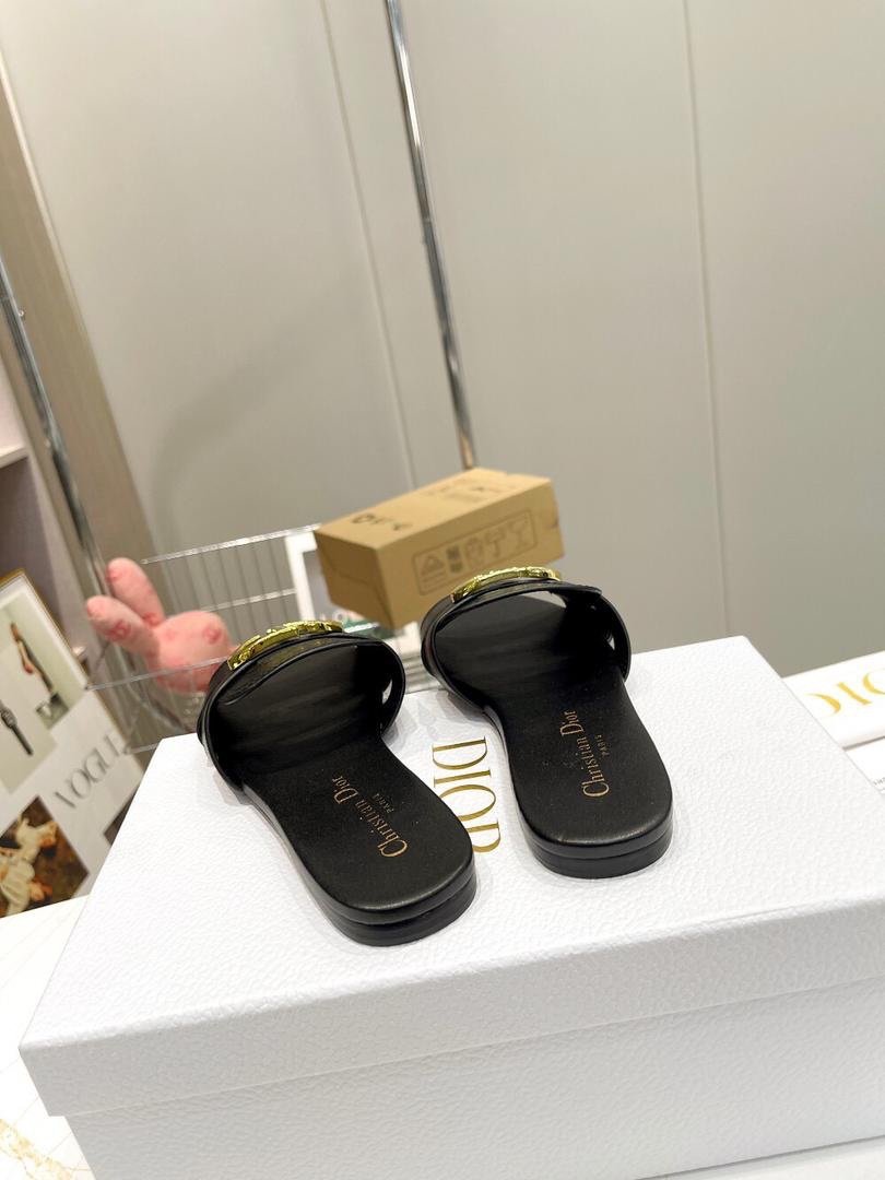 Dior Flat Slide Sandals in Black Gold - Afbeelding 5