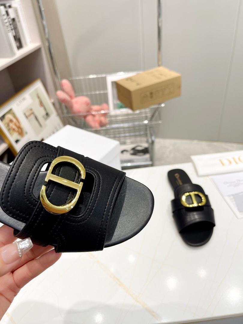 Dior Flat Slide Sandals in Black Gold - Afbeelding 6