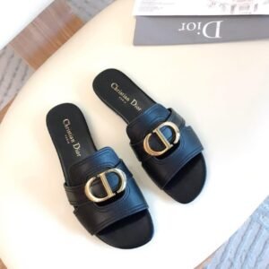 Dior Flat Slide Sandals in Black Gold