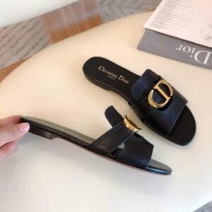 Alternative view of Dior Flat Slide Sandals in Black Gold