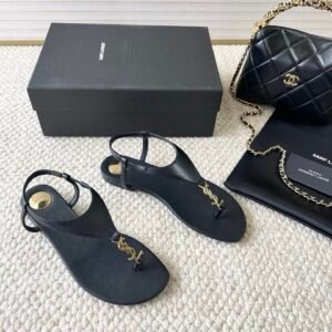Alternative view of YSL Thong Sandals in Black Gold