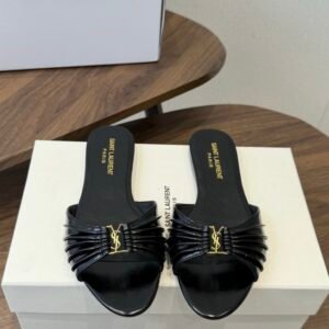 YSL Babylone Slide Sandals in Black Gold