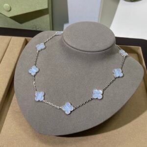 Alternative view of VCA Alhambra Necklace in Light Blue/White Silver