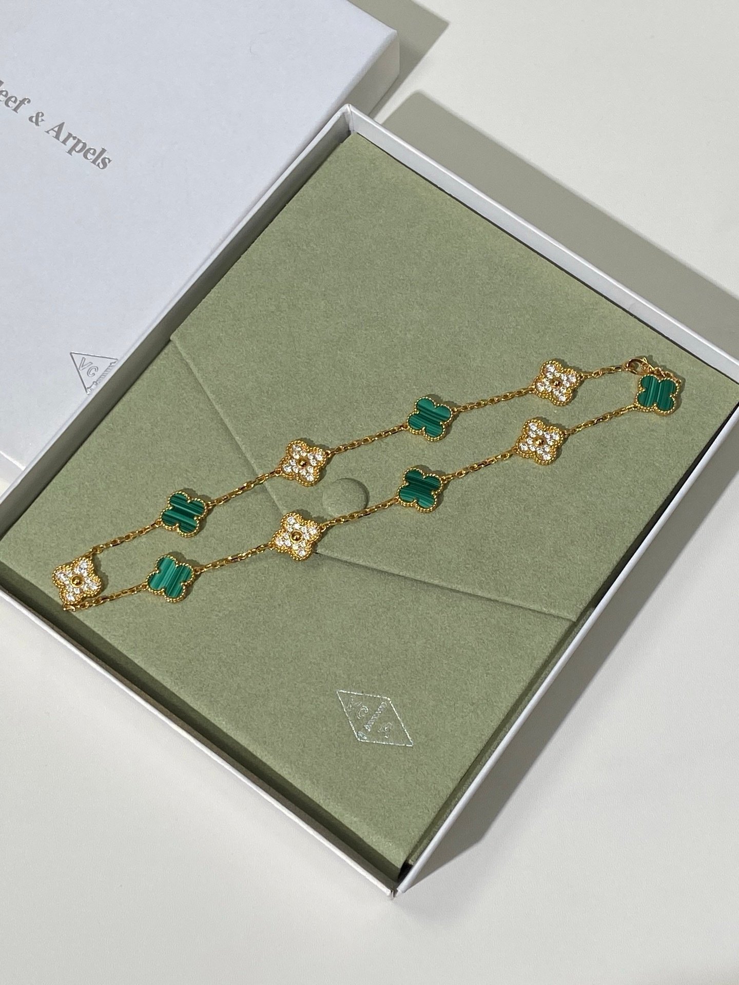 VCA Alhambra Necklace in Green Crystal Gold