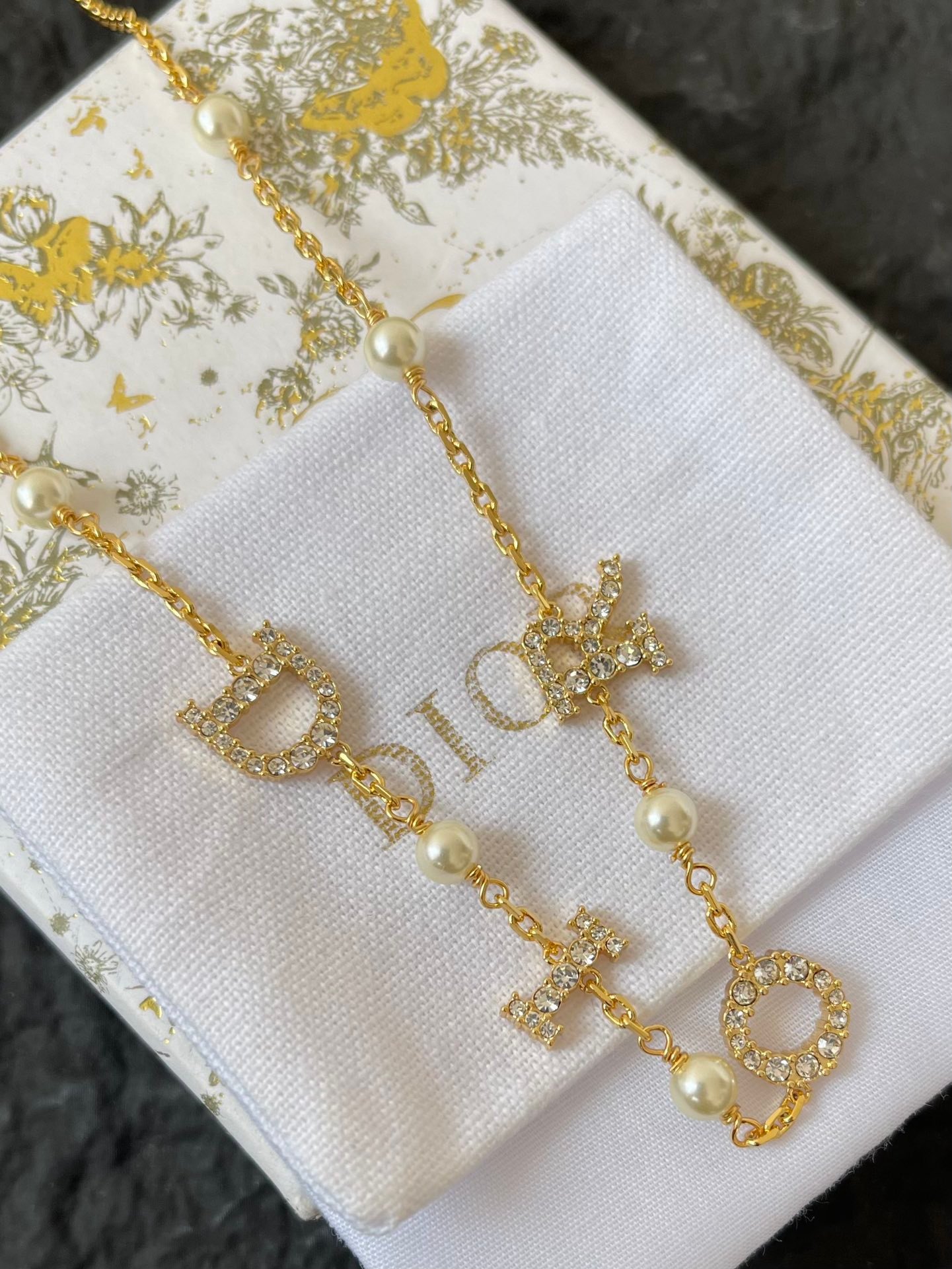 Dior Crystal Necklace in Gold