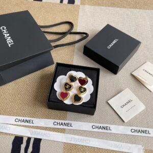 Alternative view of Chanel Heart Earrings Black Red Gold