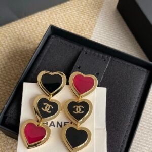 Chanel Heart Earrings Black Red Gold