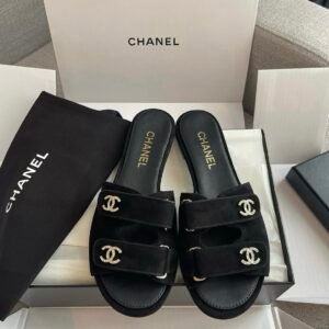 Chanel Suede Sandals in Black Silver