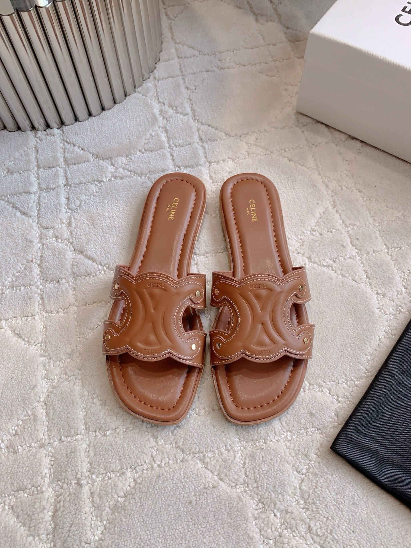 Celine Marina Slide Sandals in Brown