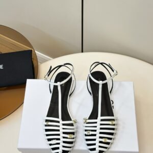 Celine Cage Flat Sandals in White Gold