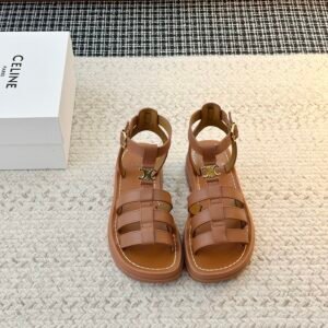 Celine Clea Triomphe Gladiator Sandals in Brown