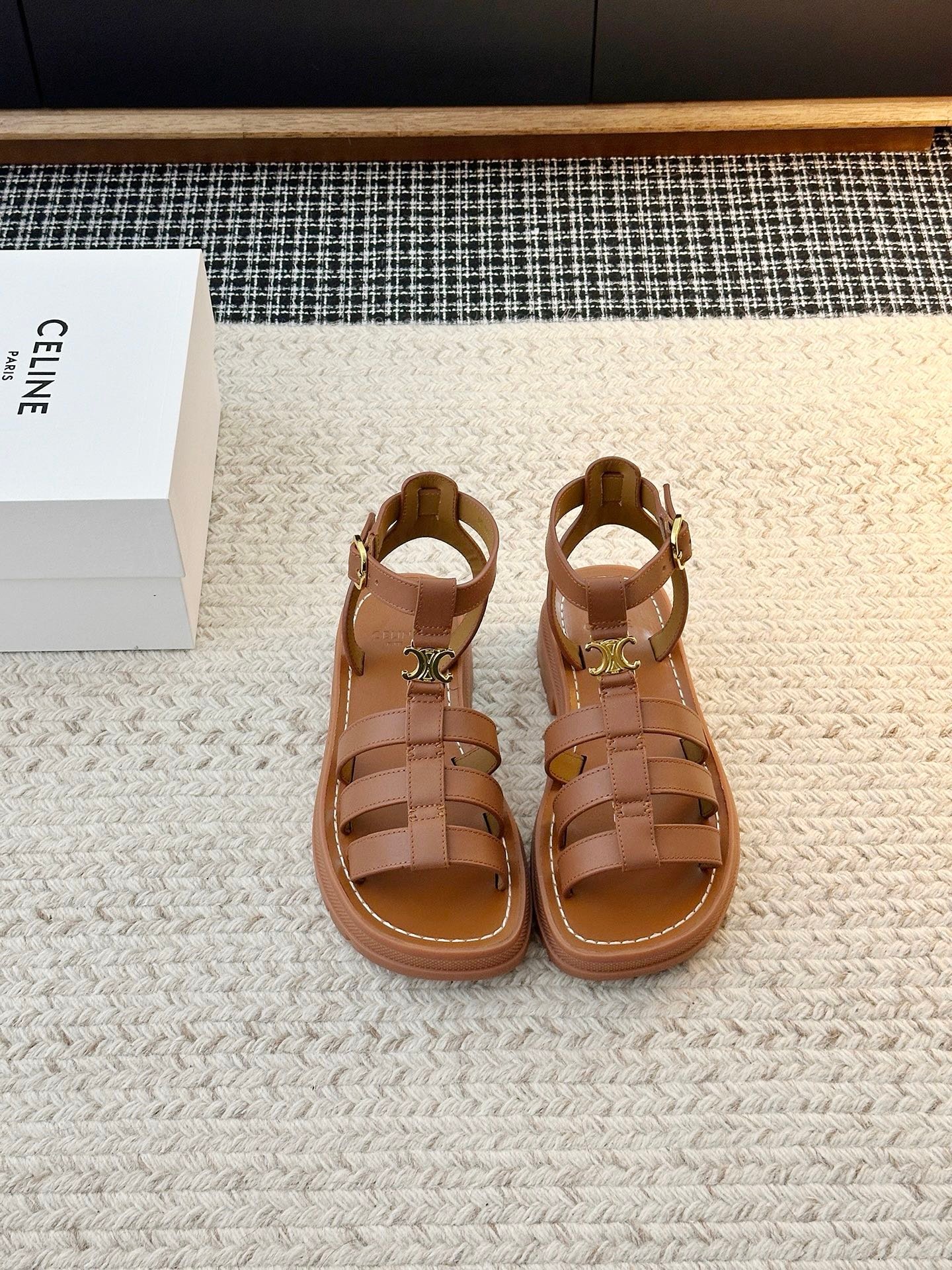 Celine Clea Triomphe Gladiator Sandals in Brown