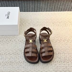 Celine Clea Triomphe Gladiator Sandals in Dark Brown