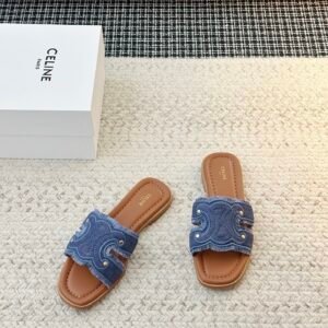Alternative view of Celine Marina Slide Sandals in Blue Canvas