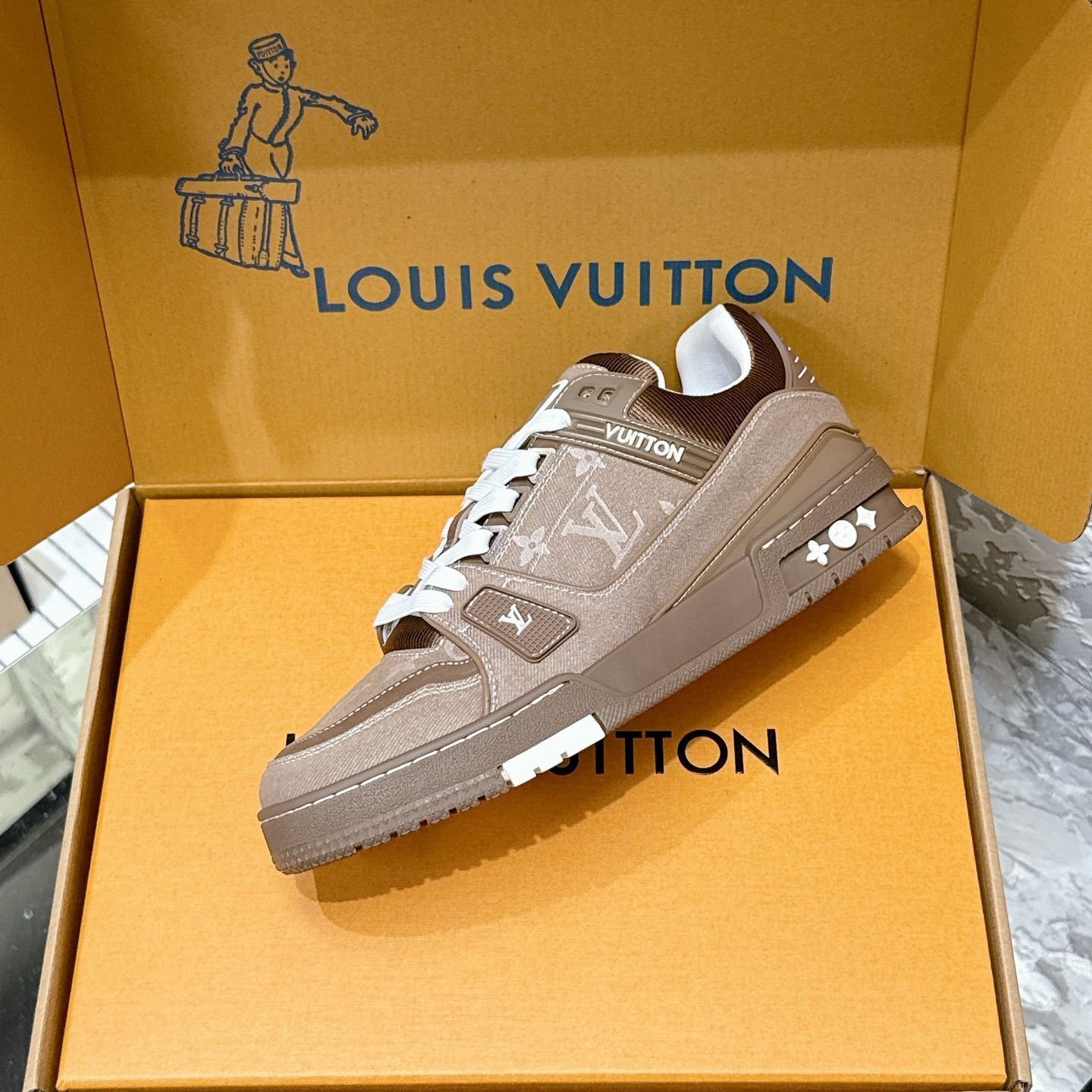 Louis Vuitton Trainer Beige/White Denim - Afbeelding 6