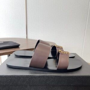 Alternative view of YSL Babylone Slide Sandals in Dark Brown