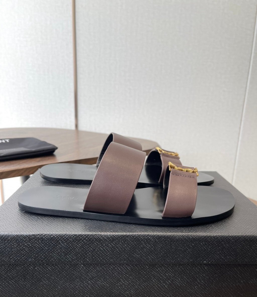 YSL Babylone Slide Sandals in Dark Brown - Afbeelding 2