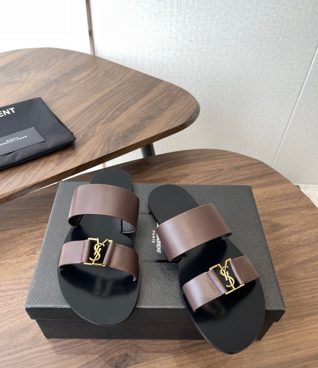 YSL Babylone Slide Sandals in Dark Brown - Afbeelding 3