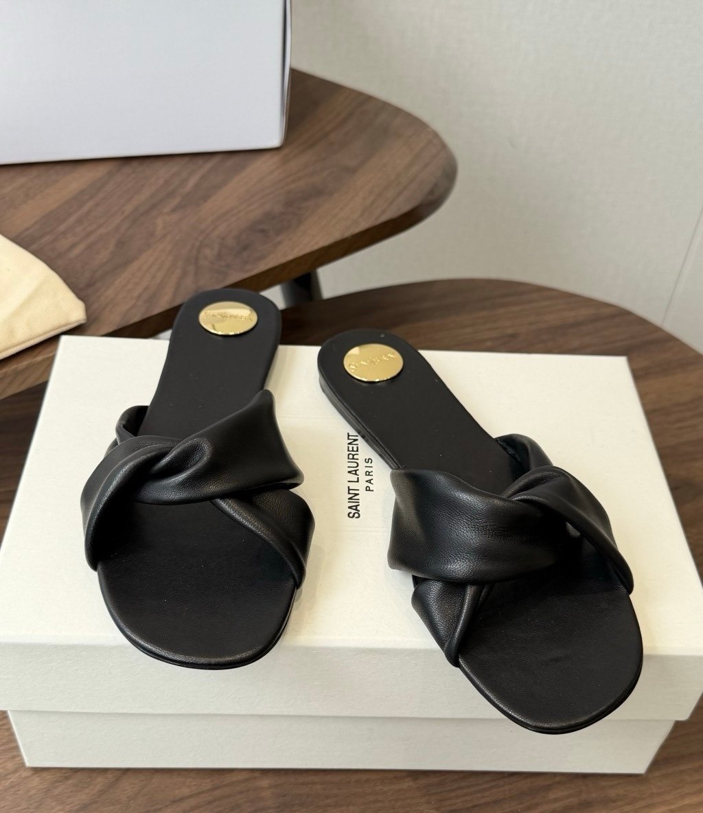 YSL Knotted Slide Sandals in Black Gold - Afbeelding 3