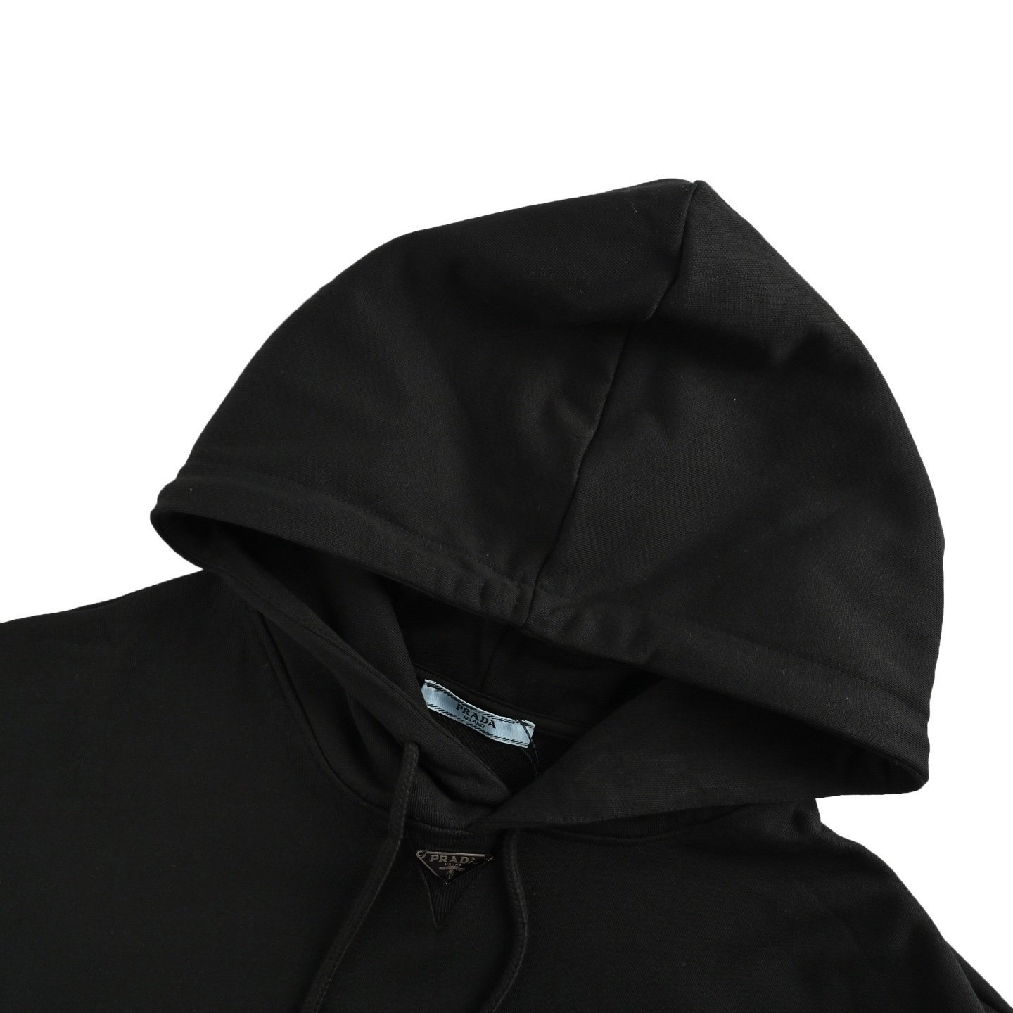 Prada Middle Logo Fleece Hoodie In Black - Afbeelding 4