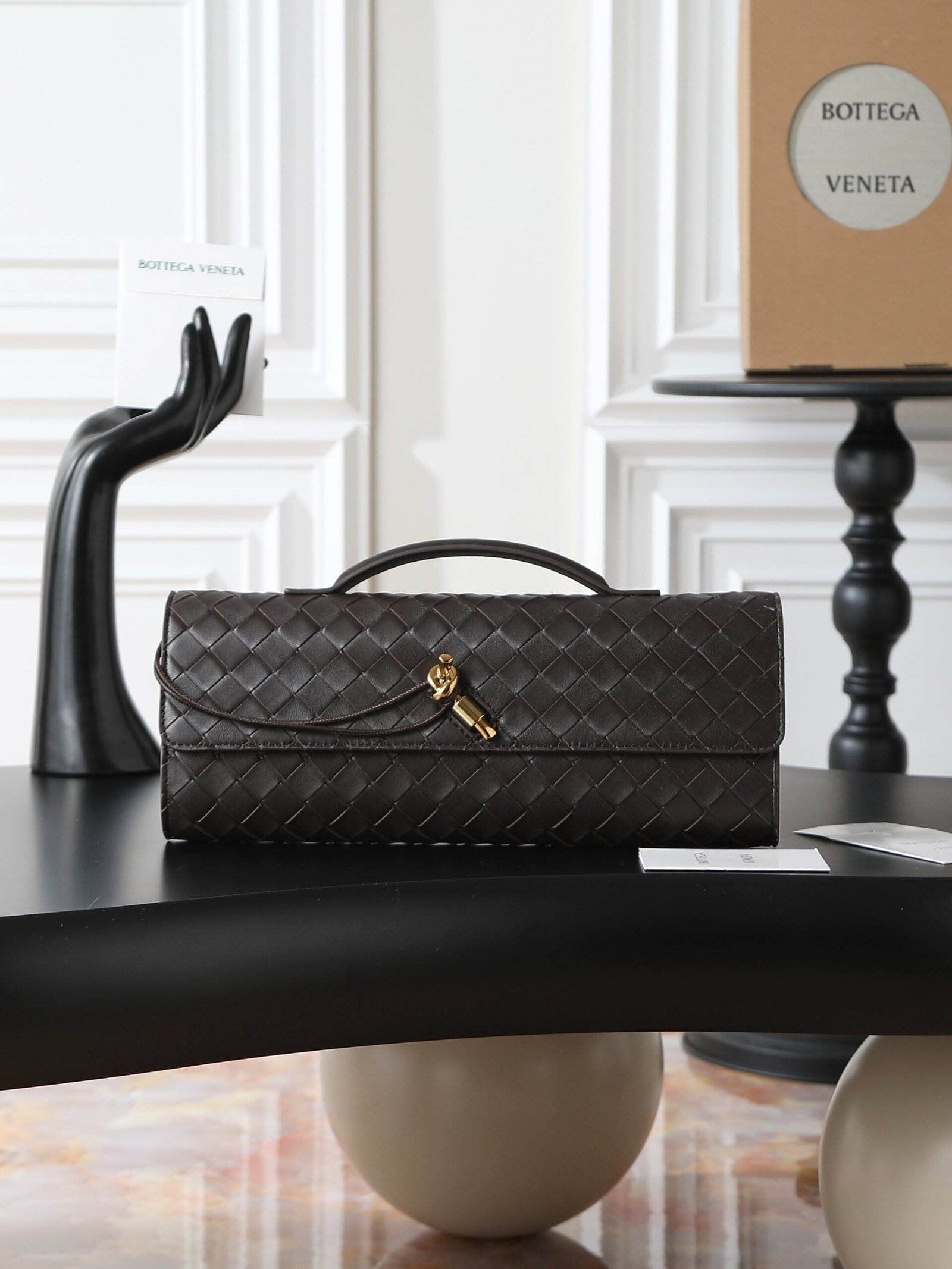 Bottega Veneta Andiamo Clutch Dark Brown