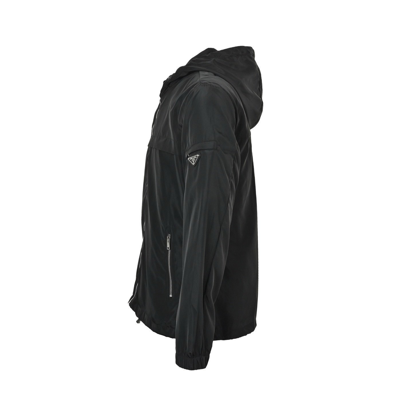 Prada Re-Nylon Arm Logo Windbreaker Jacket In Black - Afbeelding 2