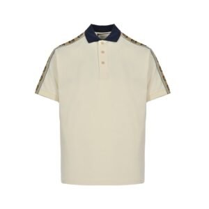 Gucci Taped White Cotton Polo Shirt