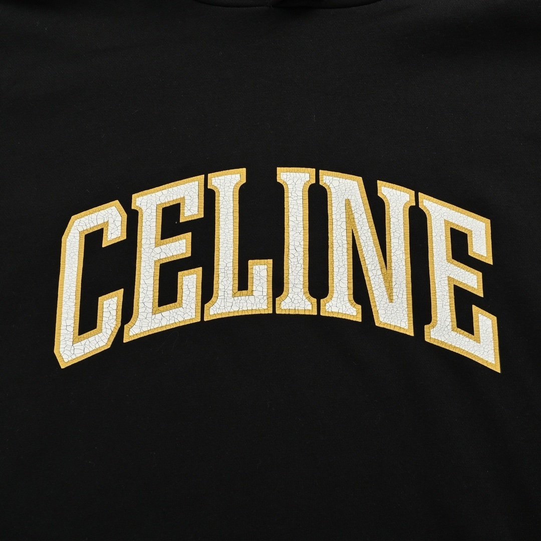 Celine Loose Hoodie In Cotton Fleece Black - Afbeelding 6