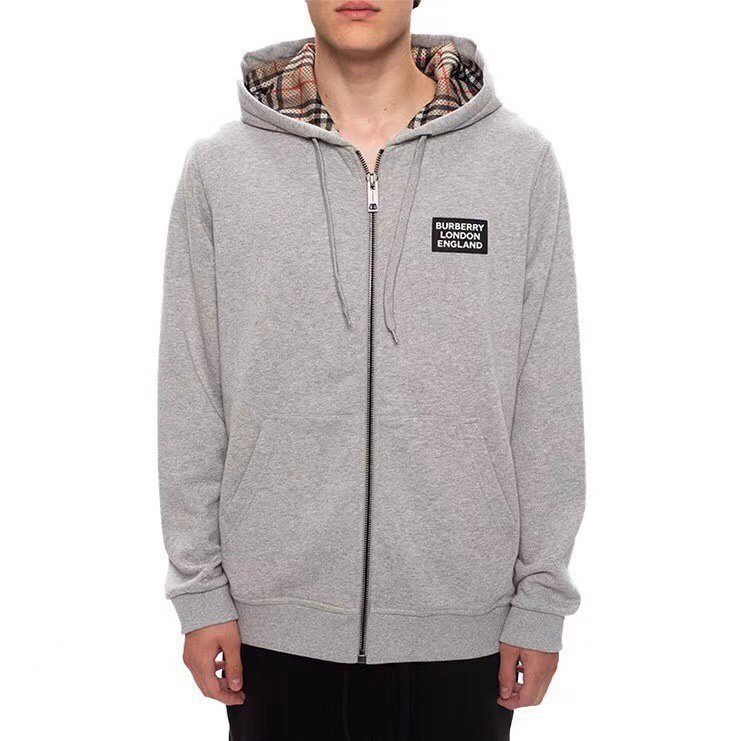 Burberry Letter Graphic Cotton Blend Zip Hoodie Grey - Afbeelding 3