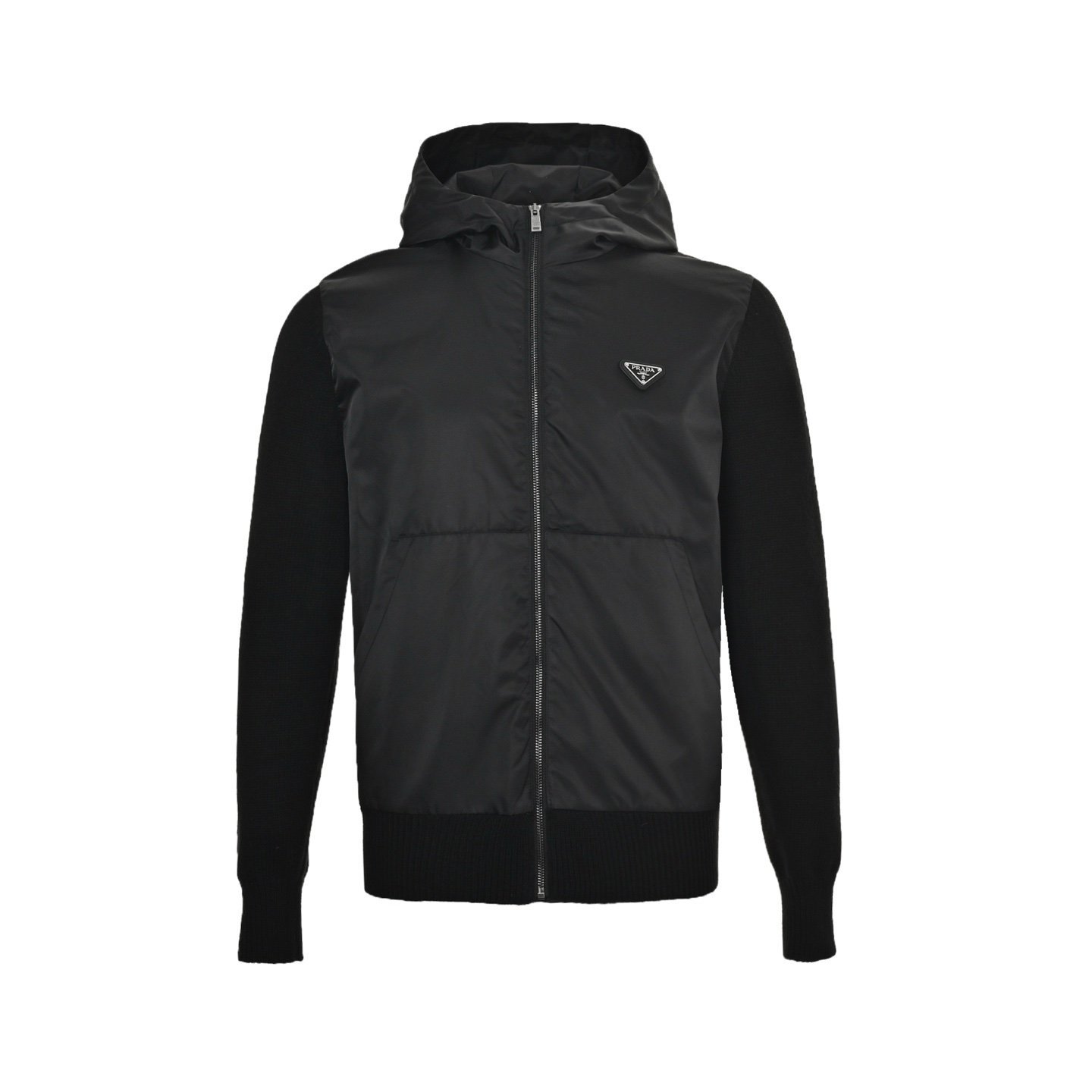 Prada Triangle Logo Hooded Jacket Black