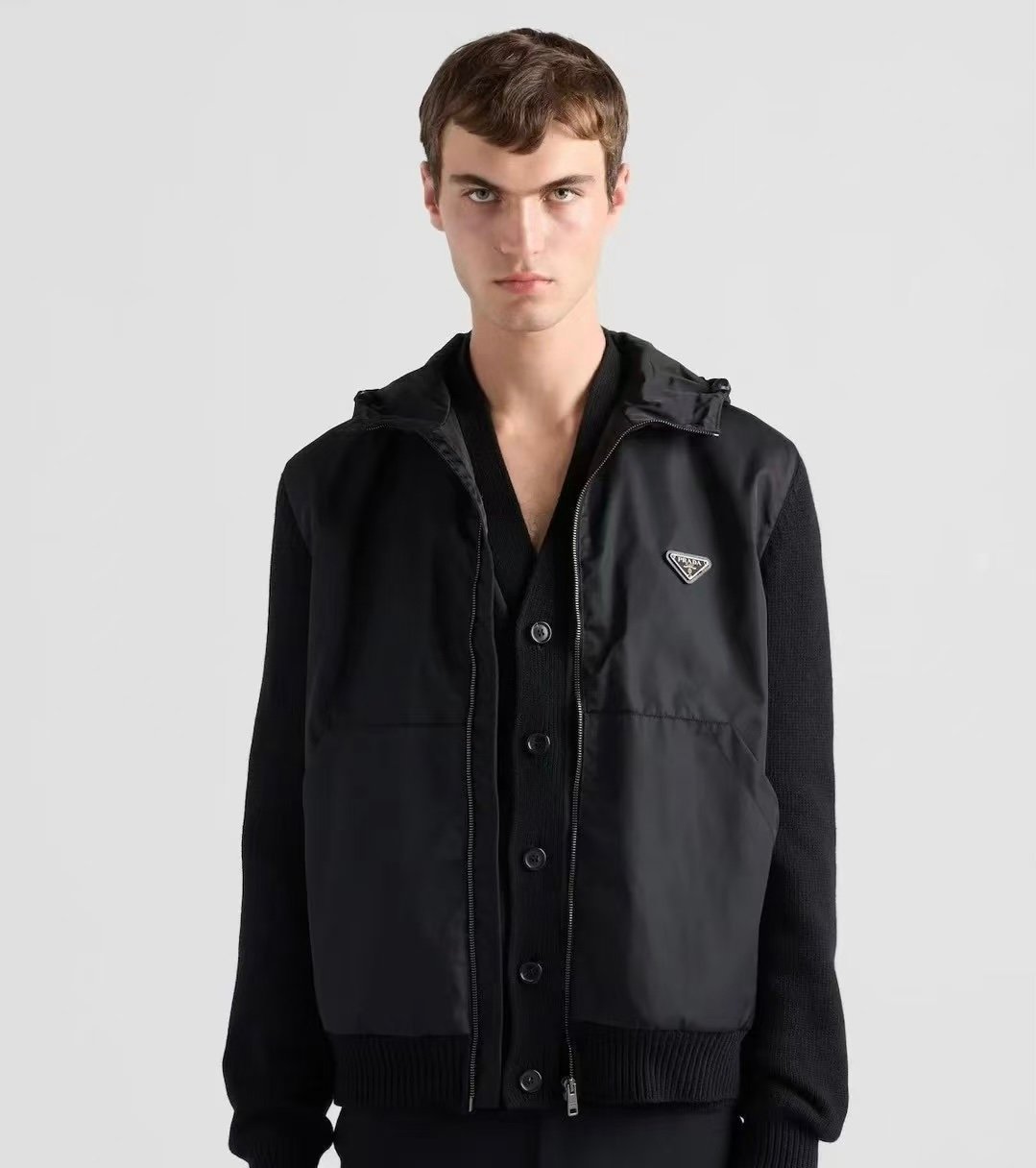Prada Triangle Logo Hooded Jacket Black - Afbeelding 5