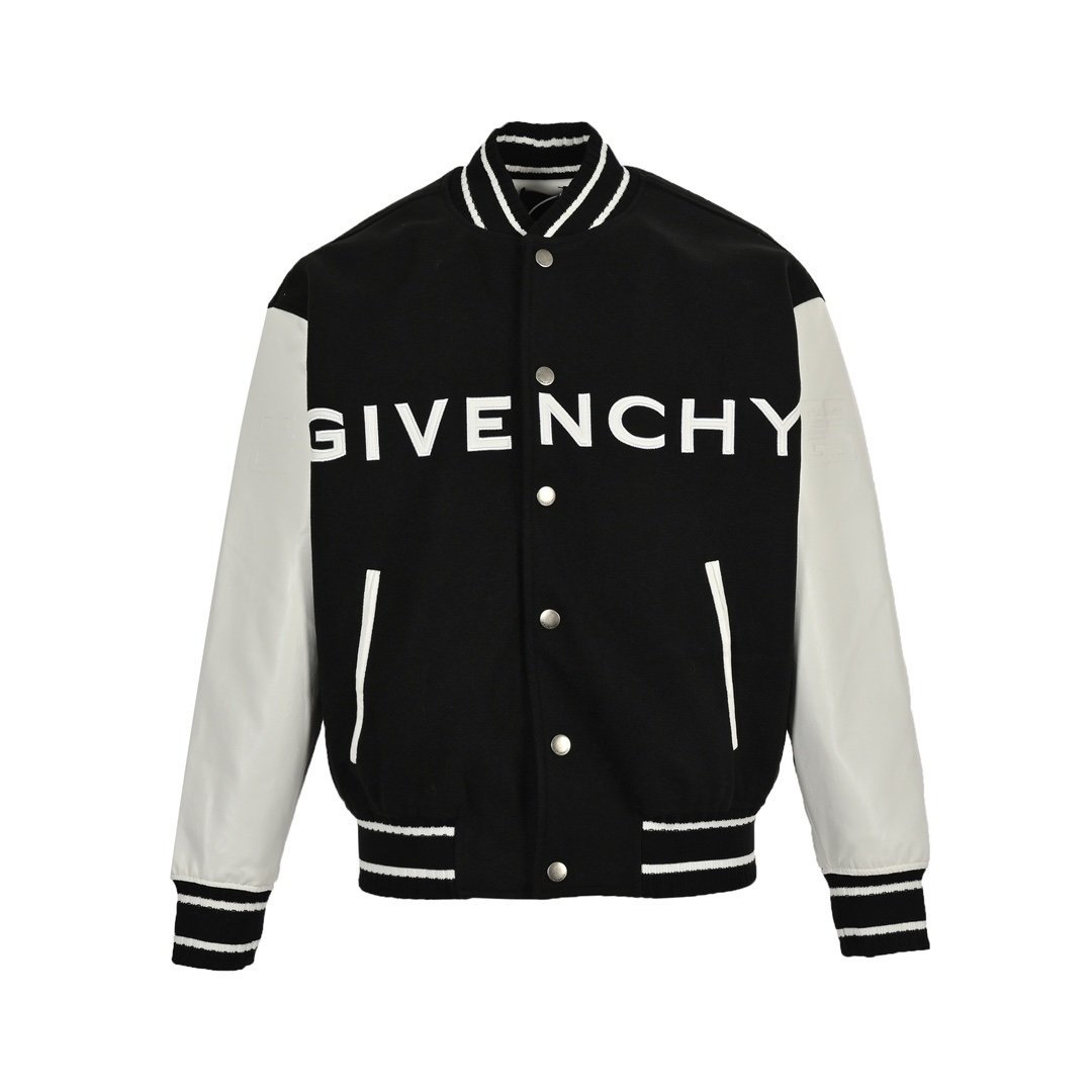 Givenchy Logo Jacket Varsity Jack In White Black Leather