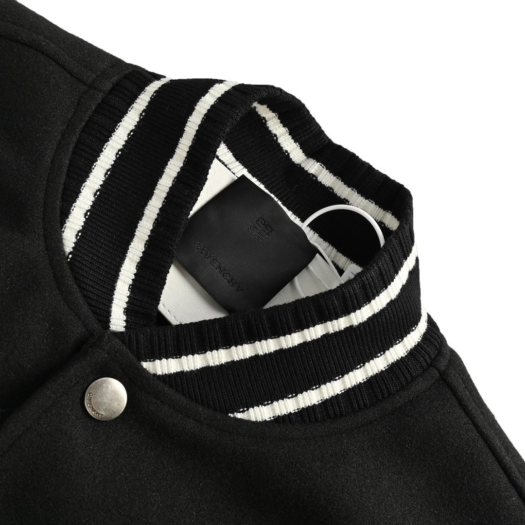 Givenchy Logo Jacket Varsity Jack In White Black Leather - Afbeelding 4