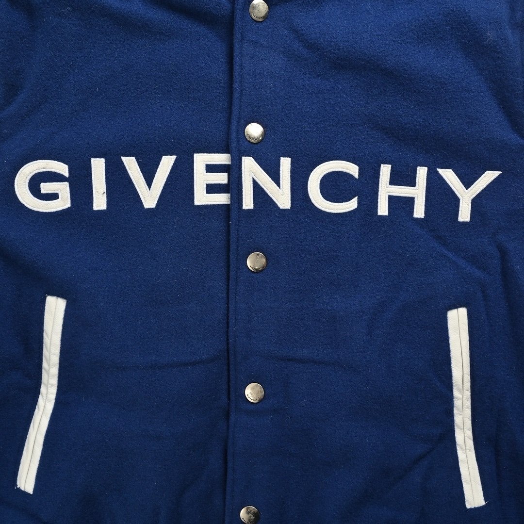 Givenchy Logo Jacket Varsity Jack In White Blue Leather - Afbeelding 4