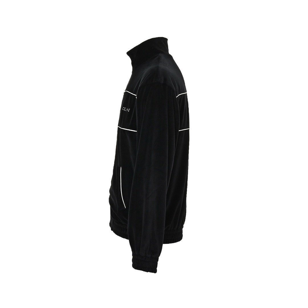 Celine Black Logo Embroidered Corduroy Cotton Zipped Bomber Jacket - Afbeelding 2