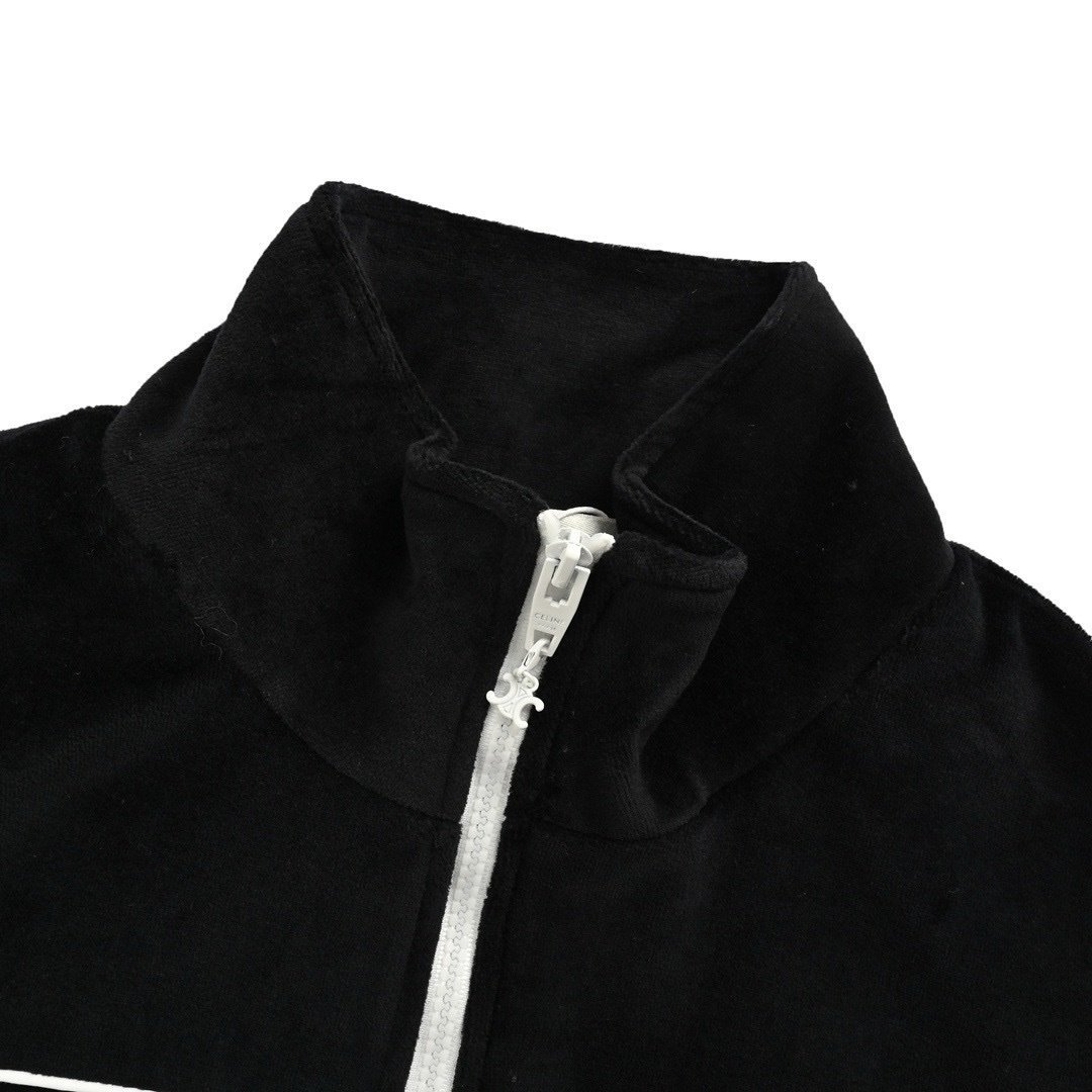 Celine Black Logo Embroidered Corduroy Cotton Zipped Bomber Jacket - Afbeelding 7