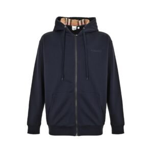 Burberry Hove Check Hood Embroidery Logo Zip Hoodie Navy